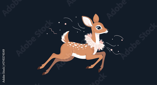 A whimsical deer runs with grace through a starry night.