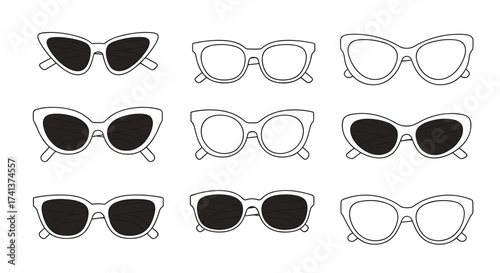 A collection of various styles of sunglasses for women.