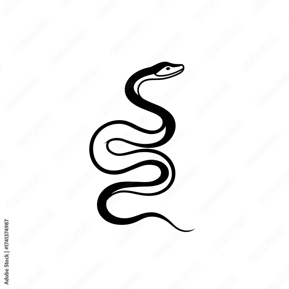 Obraz premium Boa Constrictor. Boa Constrictor simple black and white line art vector logo