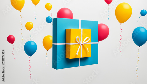 bright blue and yellow gift...