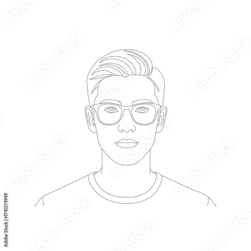 Line Drawing of Young Man Wearing Glasses