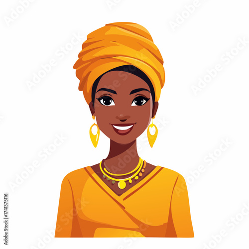 Smiling African woman in traditional headwrap with transparent background