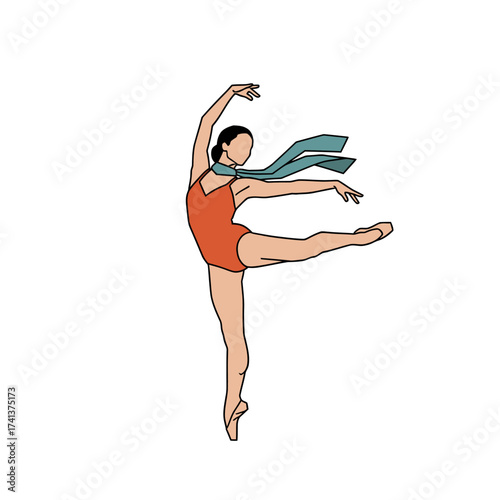 Graceful Ballerina in Orange Leotard with Scarf