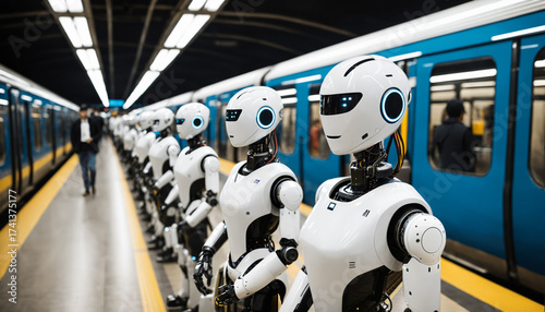 row of sleek white androids...