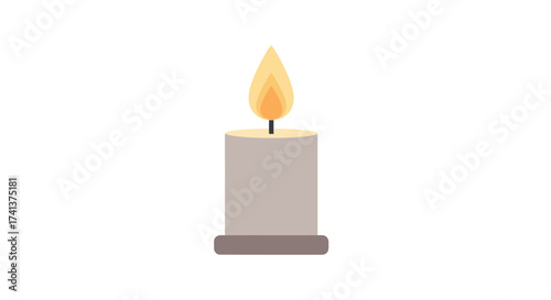 Simple Illustrated Candle with Yellow Flame Burning Brightly.
