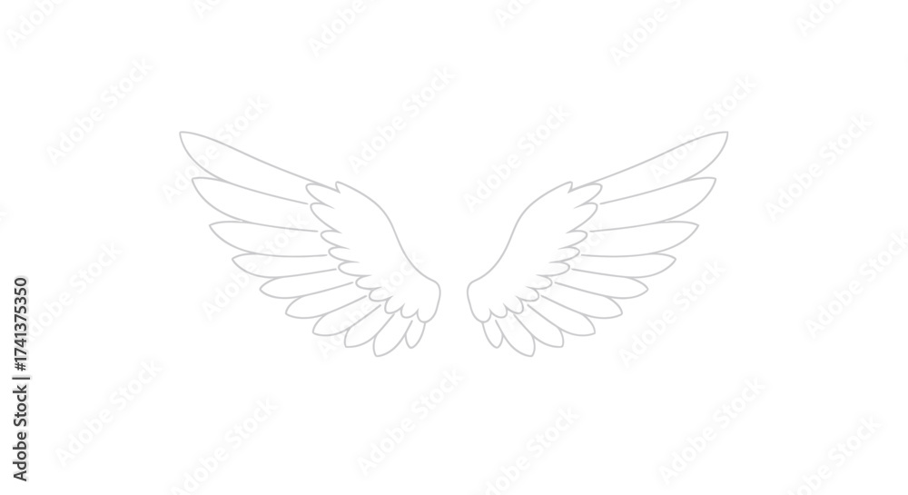 Obraz premium Stylized White Outlined Angel Wings Graphic Illustration.