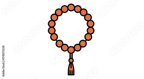 Vector Illustration of Orange Prayer Beads with Tassel.