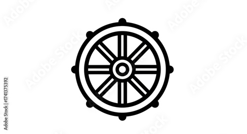 Dharma Wheel: Eight-Spoked Symbol of Buddhism representing the Eightfold Path.