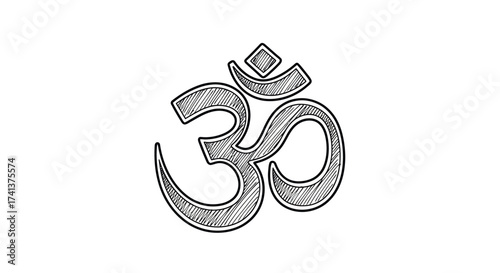 Hand-drawn Om Symbol Sketch: Sacred Hindu Mantra for Spirituality and Meditation.