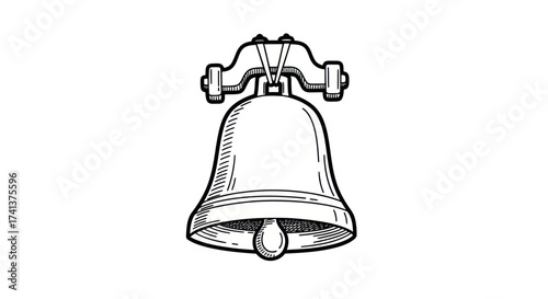 Classic Metal Bell with Clapper Hand-Drawn Sketch Illustration.