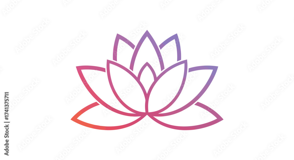 Obraz premium Stylized lotus flower line art icon with a vibrant pink purple and orange gradient.