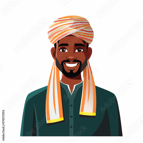 Smiling african man wearing traditional turban with transparent background