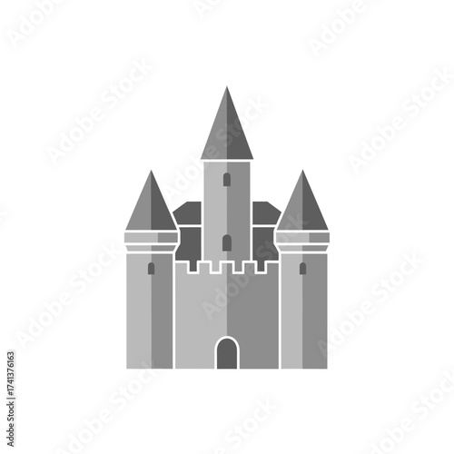 Simple Gray Castle Illustration with Towers and Battlements