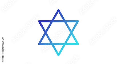 Blue Gradient Star of David Symbol on White Background.