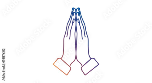 Praying Hands Illustration with Gradient Outline on White Background.