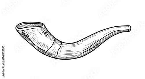 Hand-drawn illustration of a traditional Shofar horn.