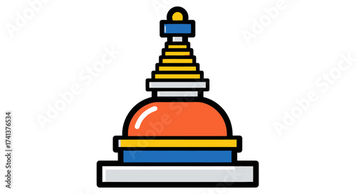 Colorful Cartoon Stupa Buddhist Temple Icon Illustration.