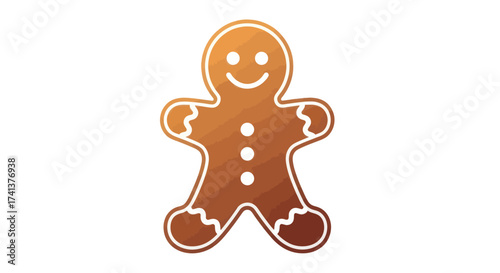 Smiling Gingerbread Man Cookie with White Icing Details.