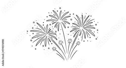 Artistic Black and White Fireworks Display Illustration.