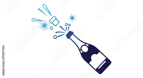 Champagne Bottle Popping with Sparkling Effervescent Celebration Icon.