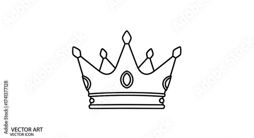 Simple Black and White Outline Crown Vector Illustration.