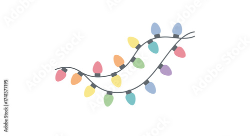Vibrant Cartoon Christmas String Lights Illustration.