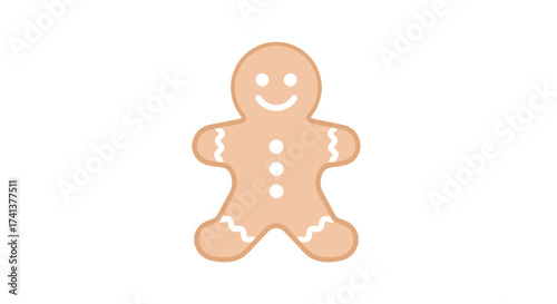 Simple Gingerbread Man Cookie Illustration with White Icing Details.
