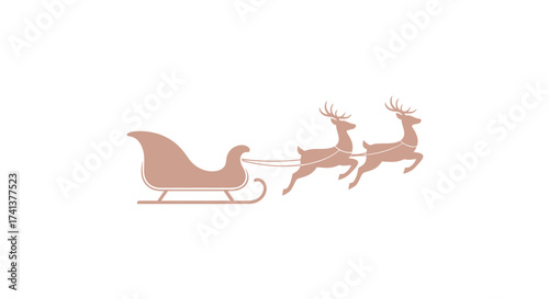 Festive Christmas Sleigh Pulled by Two Reindeer.