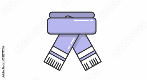 Flat Design Purple Knitted Winter Scarf with White Stripes.