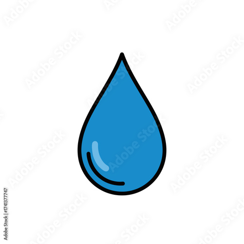 Blue Water Drop Icon with Black Outline