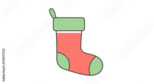 Festive Red and Green Christmas Stocking Illustration.
