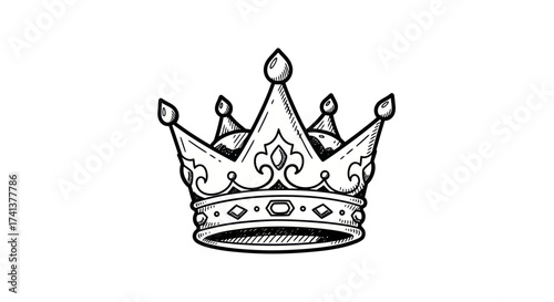 Detailed Black and White Royal Crown Illustration.