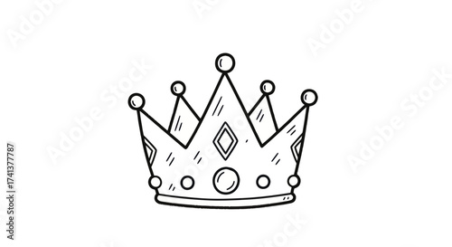 Hand-drawn sketch of a regal crown with ornate details and sparkling gems.