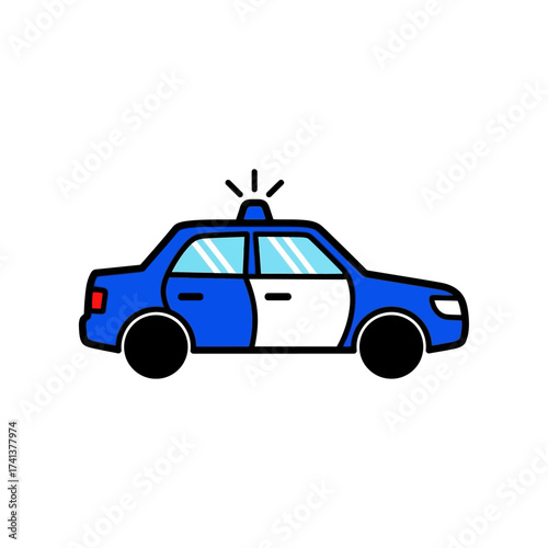 Cartoon Police Car with Blue and White Design