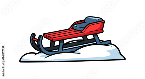 Red and Blue Wooden Sled on Snow Winter Fun.