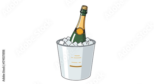 Champagne Bottle Chilling in Ice Bucket Celebration Ready.