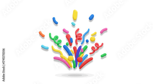 Colorful Clay Confetti and Streamers Exploding Upwards for Celebration.