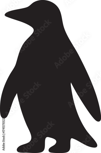 Penguin flapping wings silhouette, dynamic black vector design, simple minimal wildlife illustration isolated on white background
