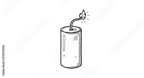 Hand-drawn Dynamite Stick with Lit Fuse Illustration.
