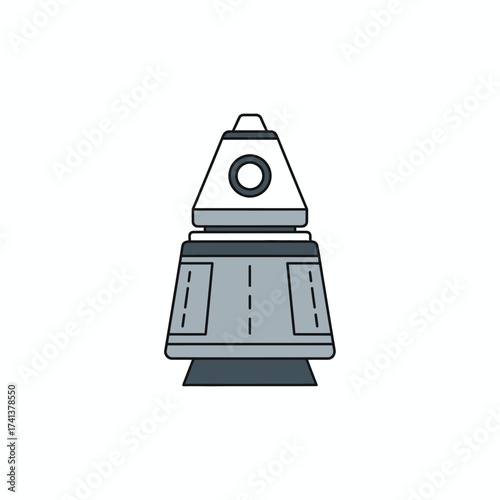 Cartoon Spacecraft Capsule with Circular Window and Gray Panels