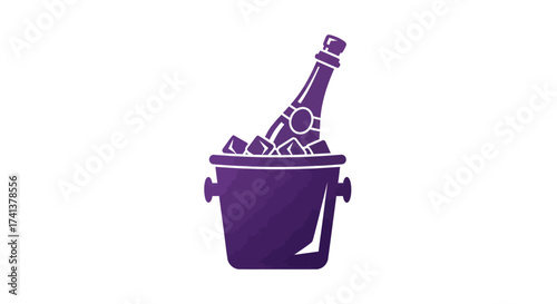 Purple Champagne Bottle in Ice Bucket Illustration.