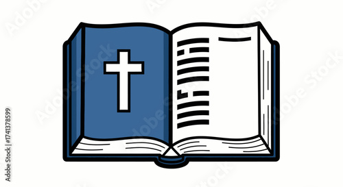 Open Bible with Cross Illustration Religious Text.
