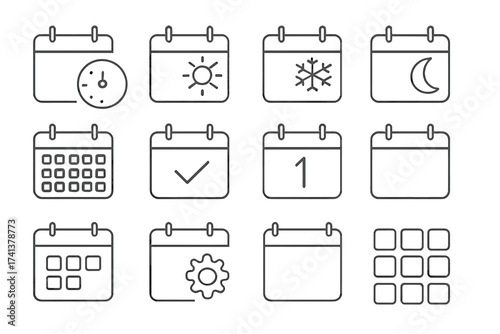 Calendar line icon set. Time and date simple outline web icons for web and mobile apps. Schedule, planner, appointment, and deadline vector symbols. Month, day, year collection.