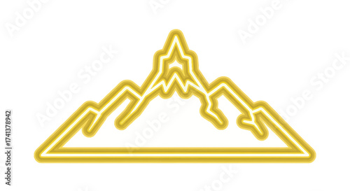 Glowing yellow neon line art of a stylized mountain range icon.