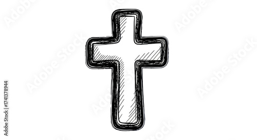 Sketch of a Christian Cross with Rough Outline and Shading.