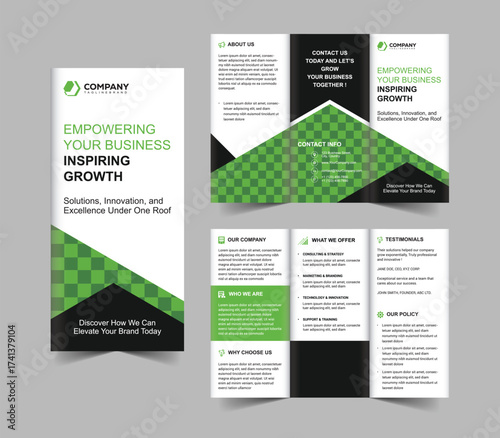 Green Geometric Corporate Trifold Brochure Template