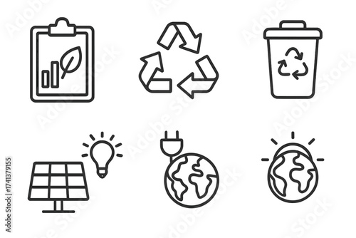 Energy management line icon set. Sustainable development, recycling, waste reduction, green energy, climate stability concepts. Eco friendly vector graphic for web and apps.