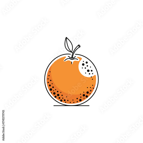 Orange fruit with bitten section, stylized illustration