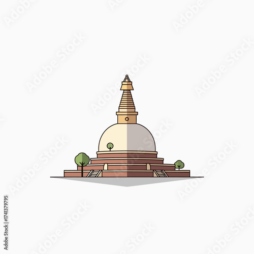Stylized Illustration of a Buddhist Stupa Temple