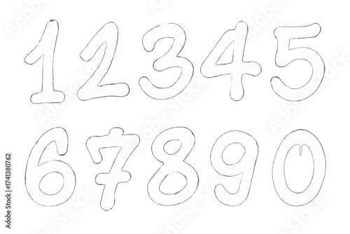 Hand drawn numbers set from 0 to 9. Sketchy doodle figures collection. Vector graffiti bubble style font elements. Urban spray paint digits. Cartoon cliparts for design.
